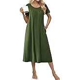 Ekouaer Cotton Nightgowns for Women Long House Dresses with Pockets Plus Size Night Gowns Short Sleeve Night Shirts S-3XL