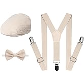 A&J DESIGN Baby Boy Driver Cap, Toddler 3pcs Newsboy Cap & Suspender & Bow Tie (3 Months - 9 Years up)