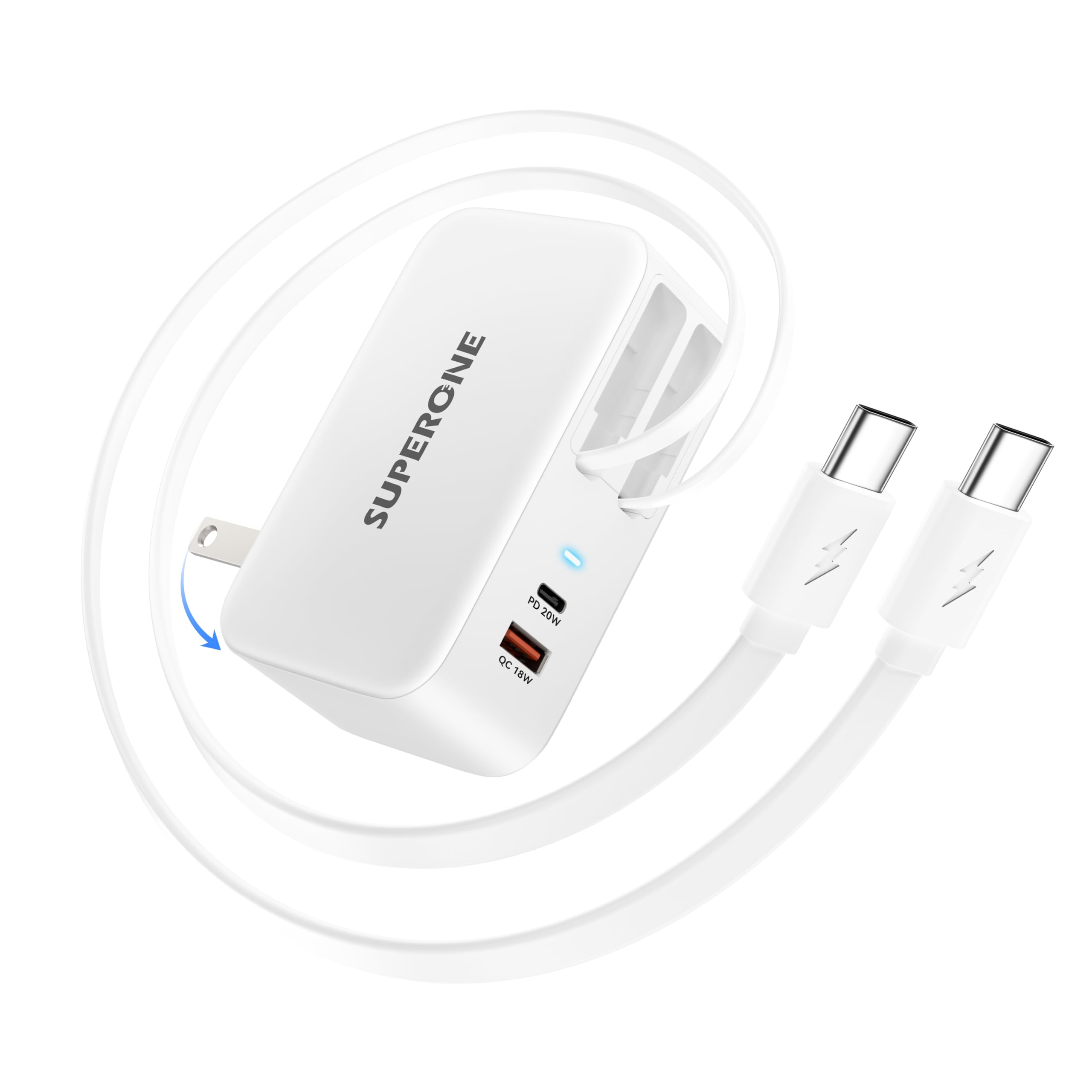 [Upgrade] SUPERONE 4 in 1 Retractable Wall Charger with Dual USB C Cables, USB C Charger Block 78W Fast Charging, Retractable Phone Charger Wall Plug for iPhone 17/16/15/14/13, iPad, Samsung, Pixel
