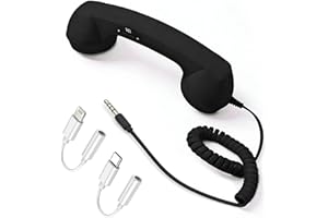 Retro Phone Handset for Cell Phone, 3.5mm Jack with USB-C & Lightning Adapters, Vintage Telephone Receiver, Plug and Play for