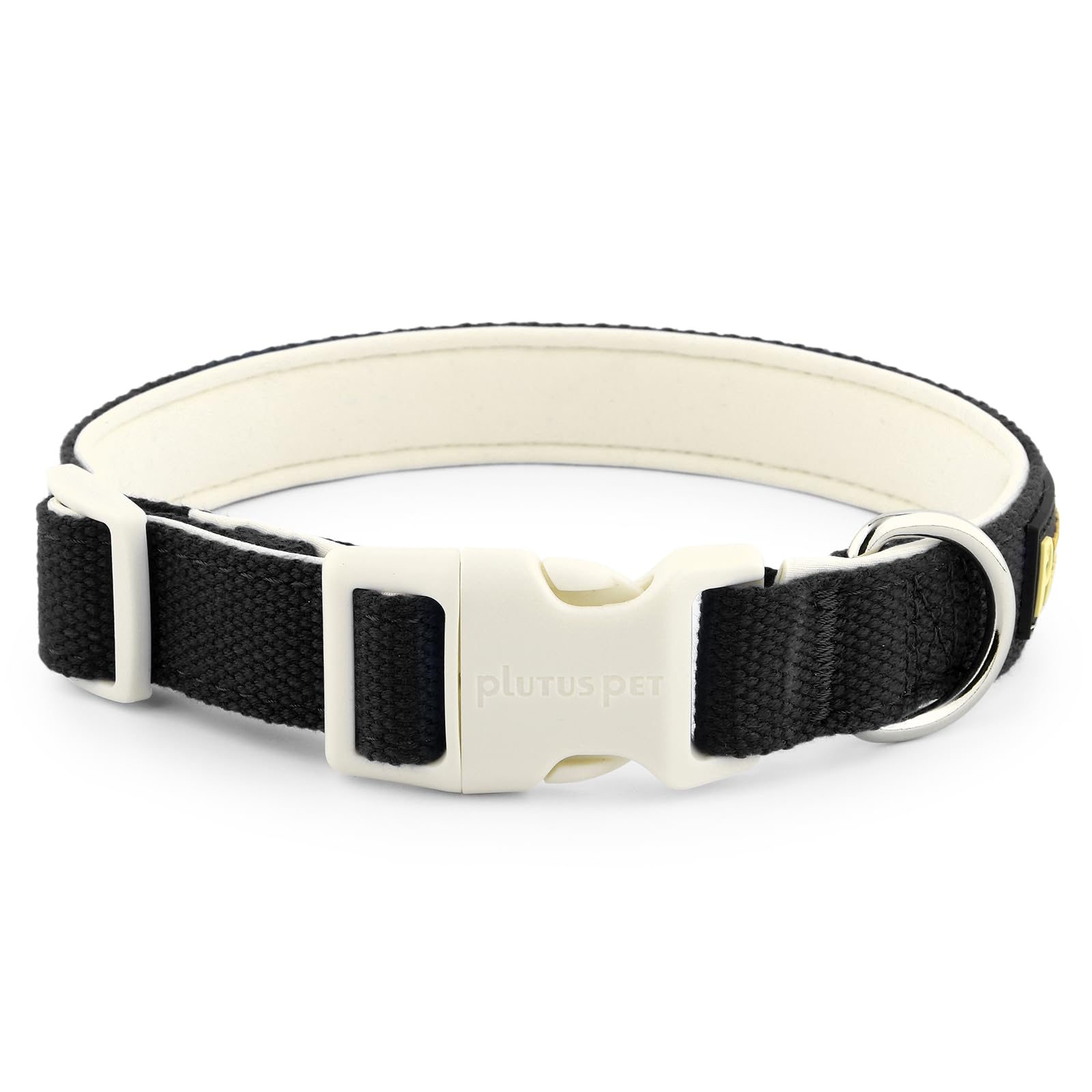 Plutus Pet Cotton Dog Collar, Heavy Duty Collar with Soft Padding, Adjustable and Comfortable for Small Medium and Large Dogs, Black, L