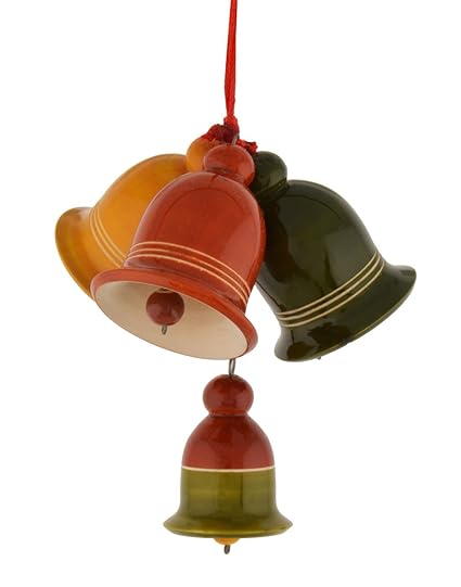Anuradha Wooden 4 Hanging Bells Set with Windchime (Multicolour)