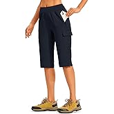 TBMPOY Womens 15" Long Hiking Shorts Below Knee Length Cargo Capri Bermuda Water Resistant Lightweight Stretch 3 Pockets