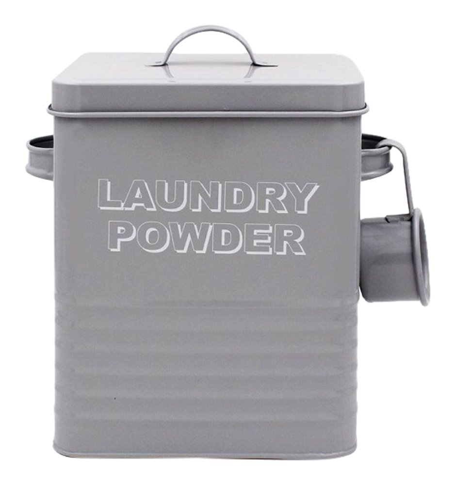 Lesser & Pavey New Sweet Home Laundry Powder Tin with Scoop, Metal, Grey, 18 x 15 x 25 cm