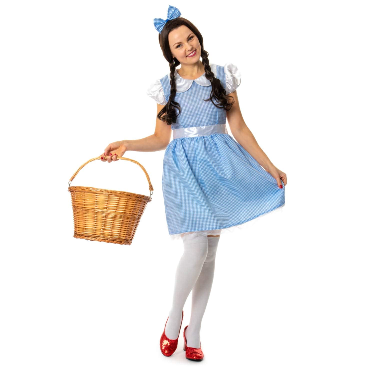SoWest Women's Storybook Fancy Dress Costume – Blue Gingham Dress with Hair Ties | Classic Kansas Girl Outfit for Halloween Parties & World Book Day - (X-Large)