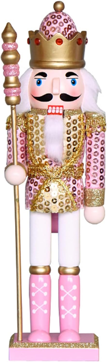 Nutcrackers - Christmas Decoration Walnut Clamps Soldier/King Ornament Figure Puppet Sculpture for Indoor Living Room Dining Table Fireplace Decoration to enhance the Festive Atmosphere (11.8in Pink Scale King)