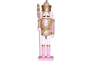 ZENSOUNDING Christmas Decoration Walnut Clamps Soldier/King Ornament Figure Puppet Sculpture for Indoor Living Room Dining Table Fireplace Decoration to enhance the Festive Atmosphere (11.8in Pink Scale King)