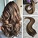 Moresoo Ombre Tape in Extensions Human Hair Dark Brown Rooted Balayage Hair Extensions Brown to Caramel Blonde with Brown Human Hair Extensions Tape in Real Hair 14 Inch #4/27/4 20pcs 50g