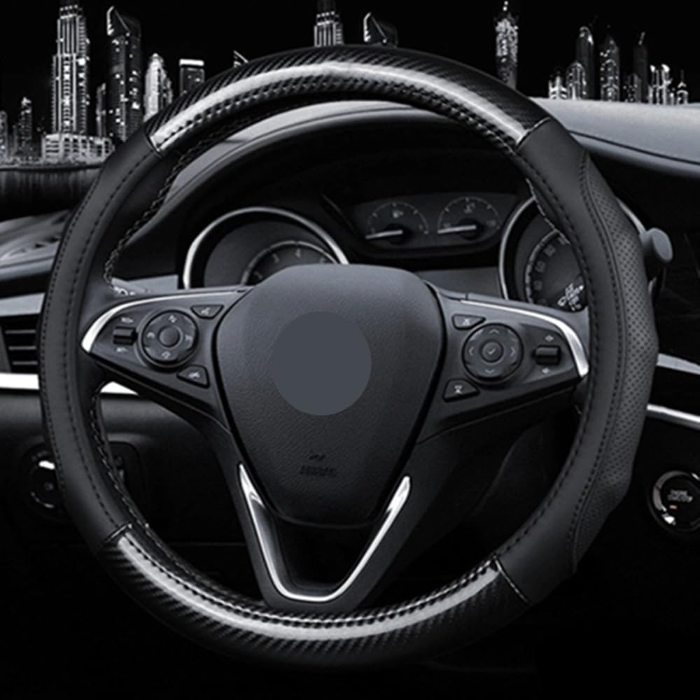 TATACLEA ハンドルカバー 軽自動車 乗用車 本革 ステアリングカバー滑り止めゴム内輪 四季汎用 通気性 握り 触感よく 耐久 滑り止め 汚れ防止 外径38㎝ O型 適用(黒いライン)商品画像