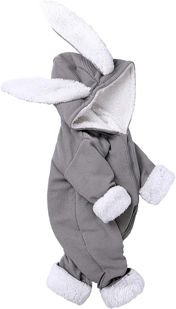 Amazon Co Jp ベビー服冬新生児ワンピースウサギ耳赤ちゃんワンピースハーレムプラスベルベットクライミングスーツ 服 ファッション小物