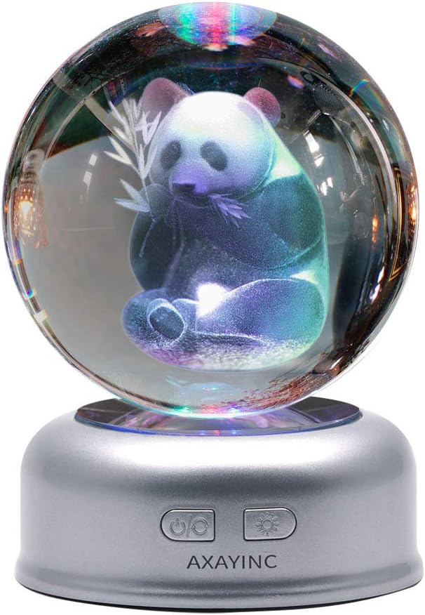 AXAYINC 3D Crystal Ball Night Light with Stand 7 Colors Change for Kids Baby Bedroom Decor Birthday Gift(Panda)