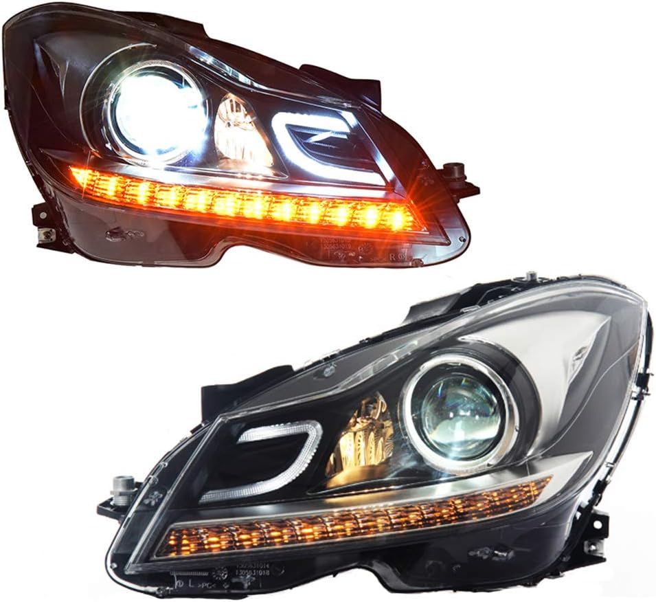 2PCS Headlight Assemblies For BENZ w204 2011-2013 Bi-Xenon Lens Projector Double Beam Xenon HID KIT With LED Daytime Running Lights
