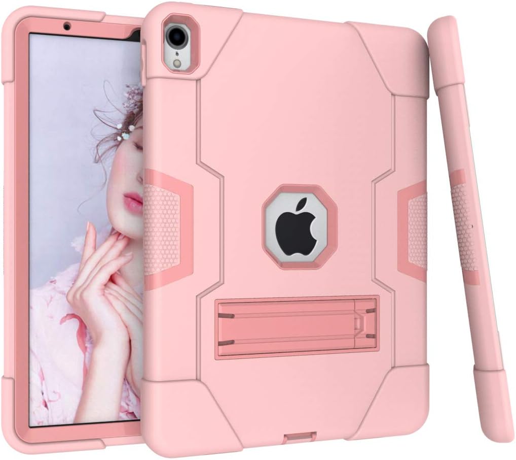 TianTa iPad Pro 11 inch Case 2018, Hybrid Three Layer Heavy Duty Armor Defender Shockproof Full Body Protective Case Cover with Kickstand for Apple iPad Pro 11 Inch 2018 - Rosegold/Rosegold