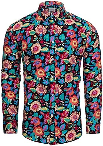 TUNEVUSE Mens Floral Shirt Casual Long Sleeve Flower Print Button Down  Dress Shirt Cotton, Black Pink, XL price in UAE | Amazon UAE | kanbkam