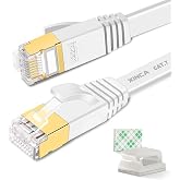 XINCA Cat 7 Flat Ethernet Cable 25ft White,High Speed 10GB Shielded (STP) LAN Internet Network Cable Ethernet Patch Computer Cable with Rj45 Connectors and 10pcs Adhesive Cable Clips