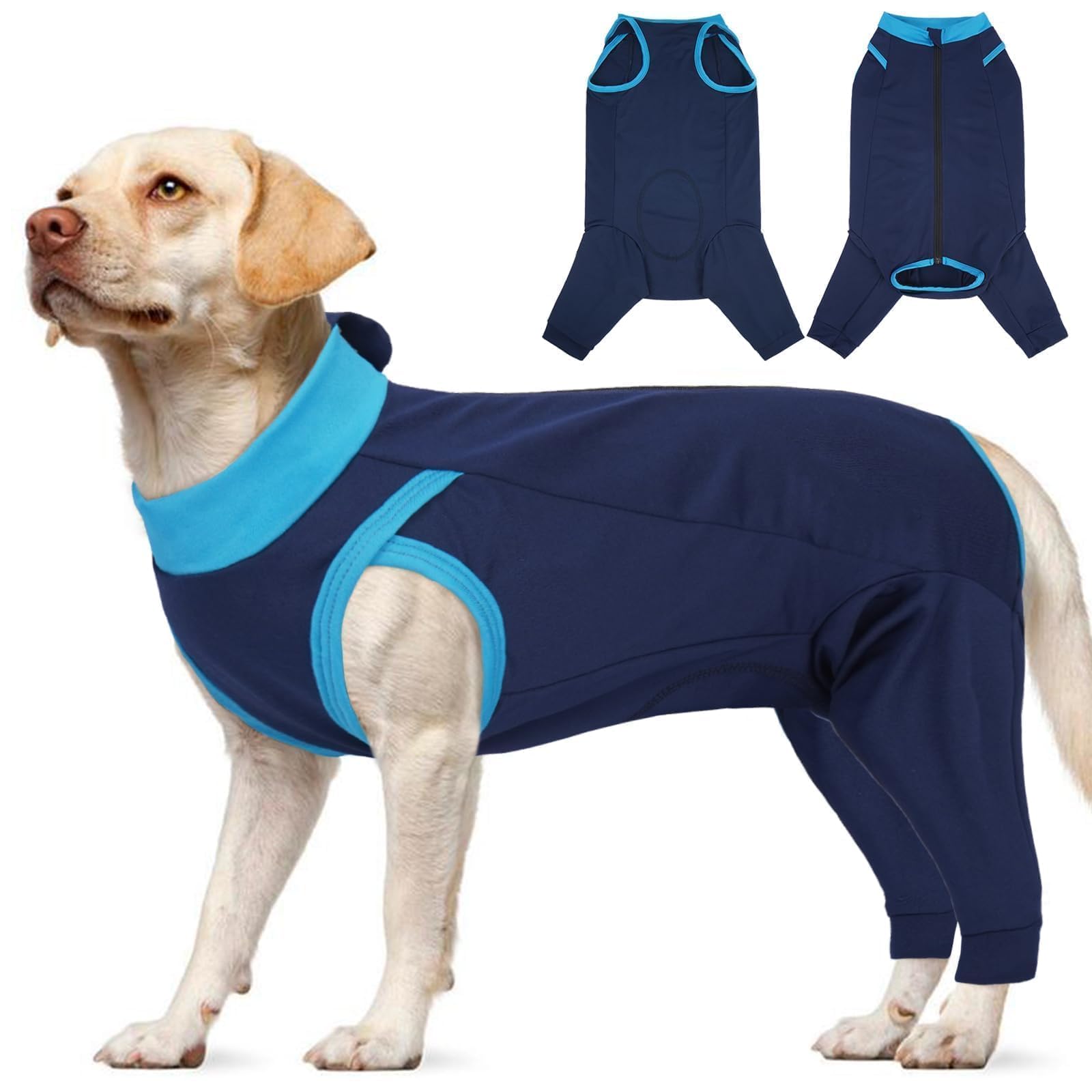 Photo 1 of T'CHAQUE Dog Recovery Suit for Dogs After Surgery, Dog Onesie for Surgery Female Male, Anti Licking Rear Leg Sleeve,Bodysuit for Abdominal Wounds Skin Disease,Substitute E-Collar & Cone,Navy Blue,XL