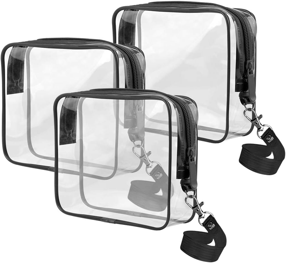 Ariza Clear Toiletry Bag Tsa Approved, Travel Accessories Toiletries Bags Carry On 3-1-1 Quart Sized Airport Airline Compliant Makeup Organizers with Zipper 3pcs/pack (Black)