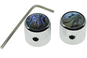 Dopro 2pcs Chrome Tele Telecaster Abalone Top Guitar Dome Knobs Bass Knobs with Set Screw and Wrench