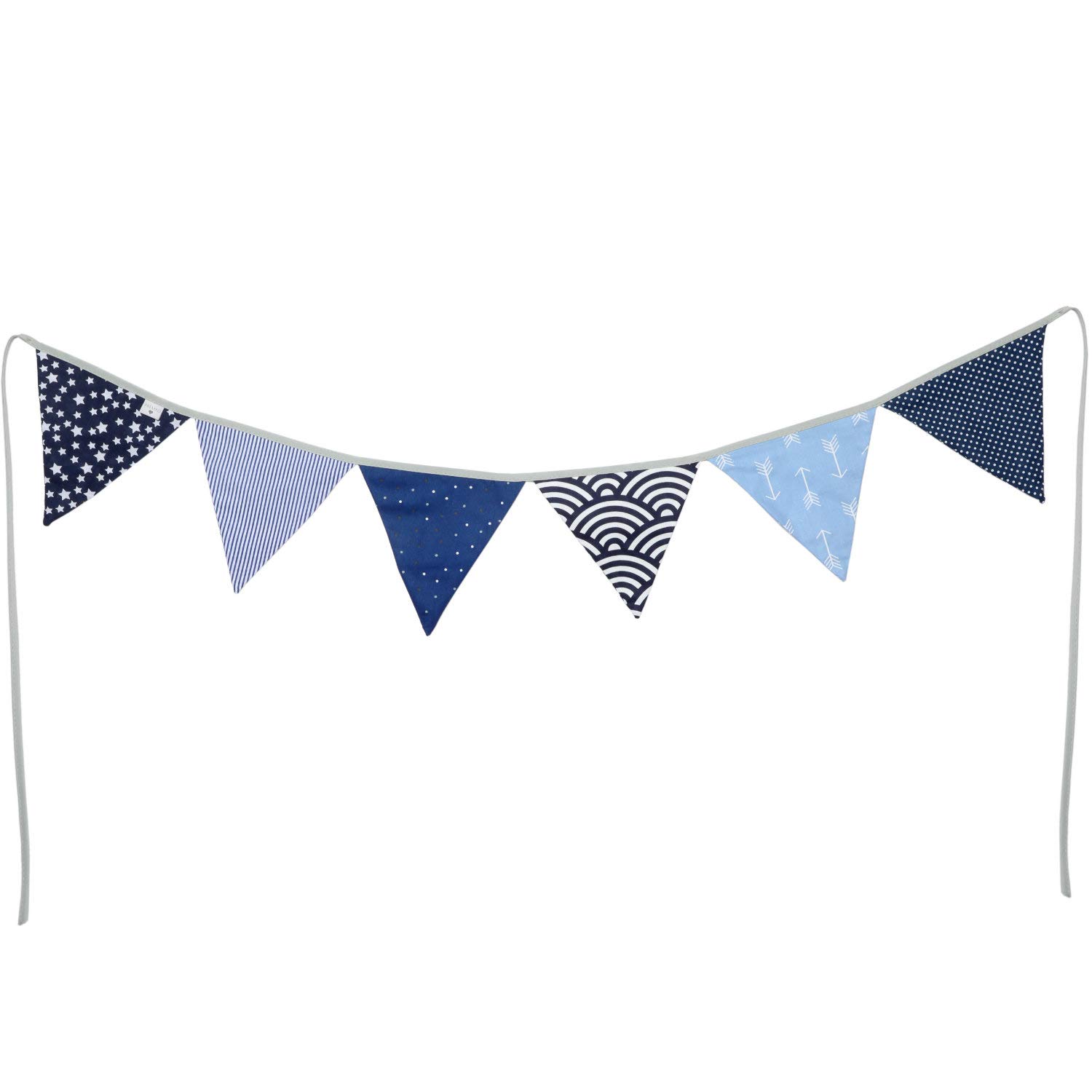 PREMYO Fabric Bunting Flags - Baby Shower Decorations Boys Nursery - Colourful Double Sided Banner Blue
