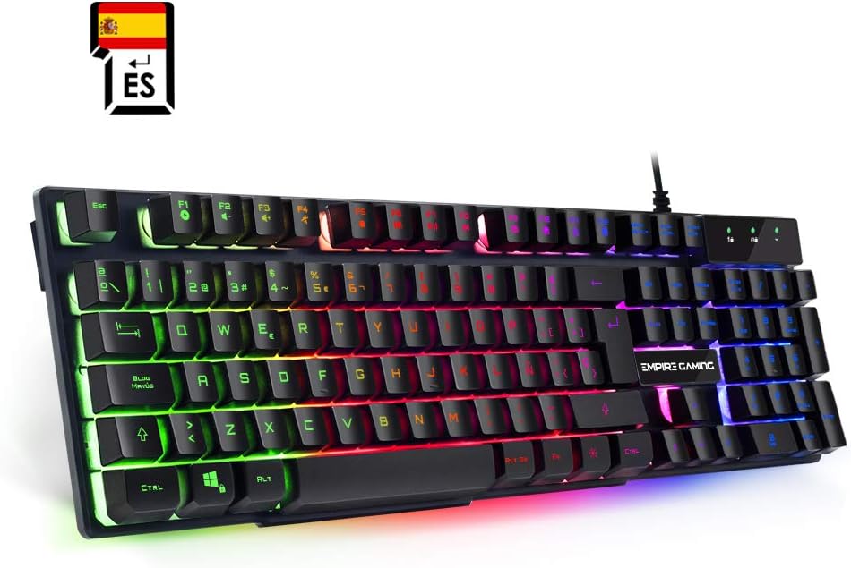 EMPIRE GAMING - Teclado de PC K300 QWERTY– 105 teclas semi-mecánicas con 19 teclas anti-gosthing 12 accesos directos multimedia Retroiluminación LED RGB