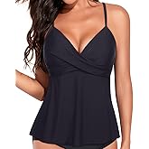 Aqua Eve Women's Underwire Tankini Swimsuit - Twist V Neck Flowy Bathing Suit Top Only, No Bottom