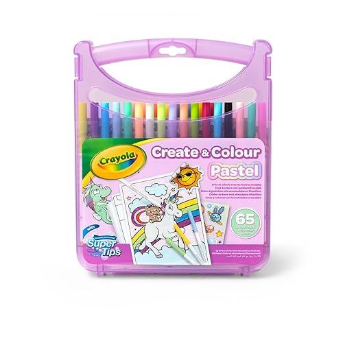 CRAYOLA Pastel Create & Carry Case | 65+ Pieces Including Markers, Stickers, Line Art | Ages 4+