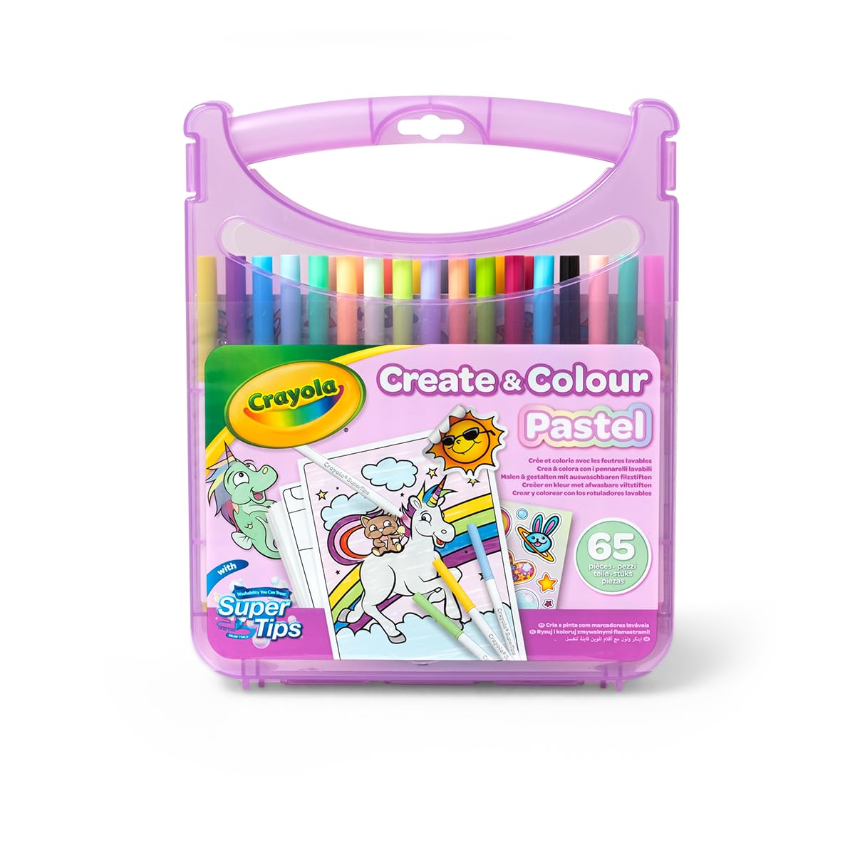 CRAYOLA Super Tips Coloring Art Case with Coloring Pages, Kids Gift, 65+ Pieces, Packaging May Vary