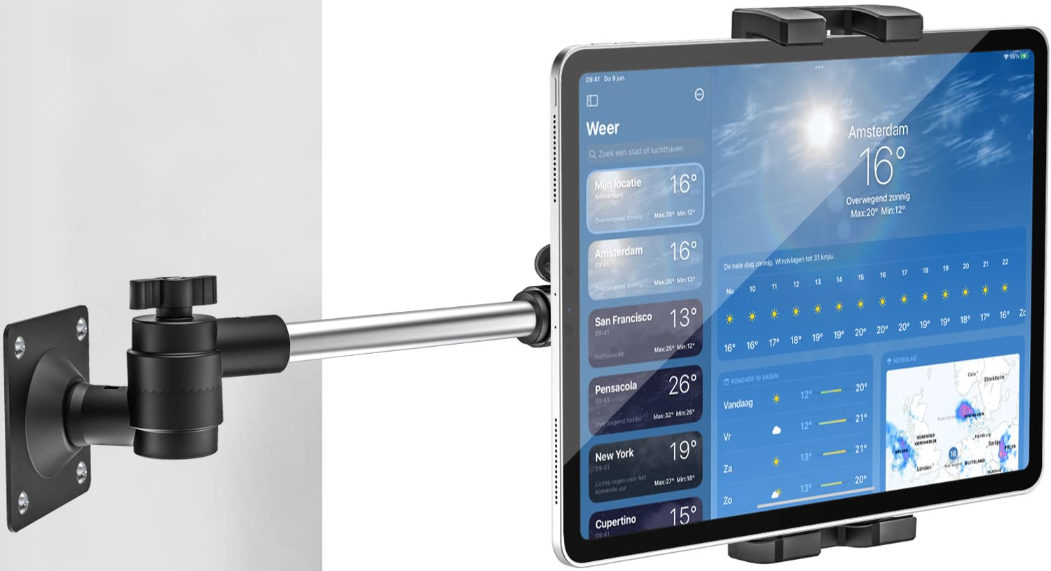Photo 1 of woleyi Tablet Holder for Wall Mount - Aluminum Heavy Duty Phone Tablet Mount with 360° Rotating Foldable Arm, for iPad Pro 12.9 Air Mini, iPhone, Galaxy Tabs, Switch, 4-13" Cell Phones and Tablets