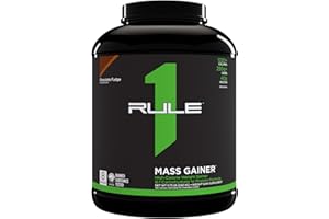 RULE 1 PROTEINS Rule One Proteins, Mass Gainer - Chocolate Fudge, High-Calorie Weight Gain Formula with 1,220+ Calories, 250g+ Complex Carb Blend, 40g All-Whey Protein, 8g of Fat Per Serving, 6 Pounds, 8 Servings