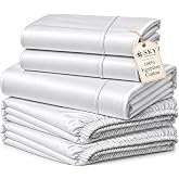 SKY BEDDINGS Split Cal King Sheet Set, Egyptian Cotton Sateen, White | Split California King Sheets Sets for Adjustable Beds, 5-Piece Set, 16" Deep Pockets, For Hot Sleepers, All-Season