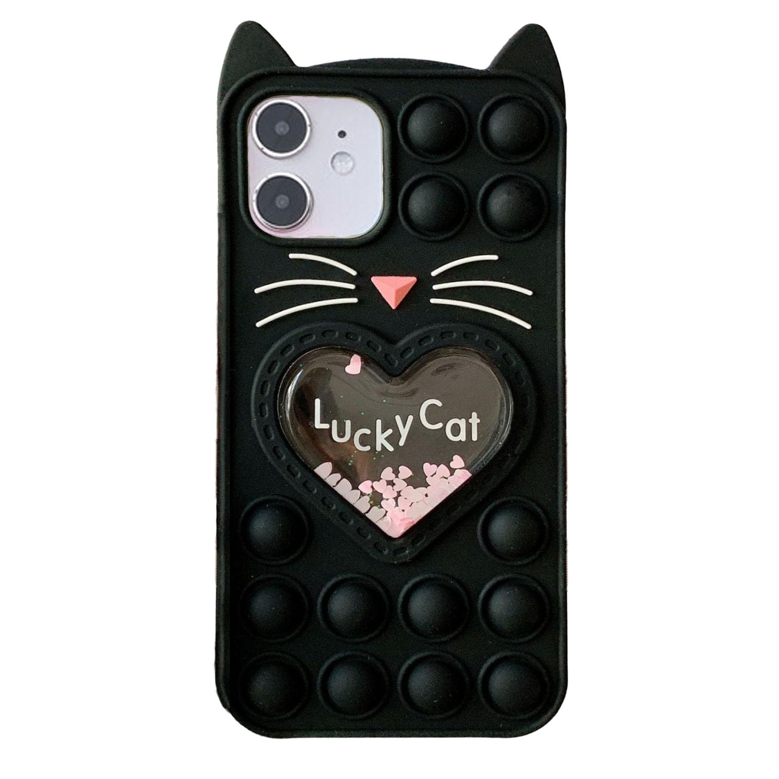 Asgens Fidget Phone Case for iPhone 12/12 Pro, Cartoon Lucky Pop Black Cat Quicksand Bling Stars Push Bubbles Shockproof Silicone Soft Case for Apple iPhone 12/12 Pro 6.1 inch
