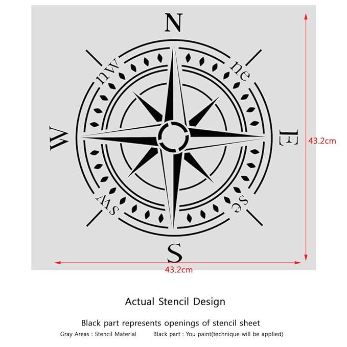 CraftStar Nautical Compass Rose Stencil Large Reusable Compass Stencil