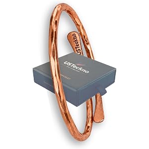 USTeckno Hand Forged 100% Pure Copper Bracelet. Made with Solid High Gauge Copper and Health benefits. Enhance your well-bein