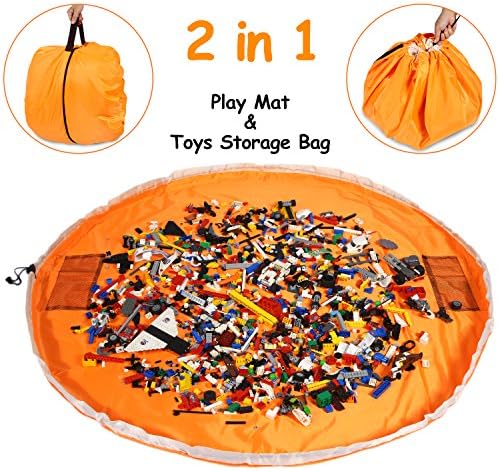 Toy Storage Mat Bag - Play Mat and Toy Organizer Storage Bag for LEGO - Protable Container Drawstring for Storing Kids Toys Organized in 60 Seconds