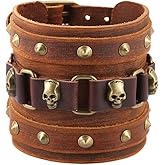 STWTR Men's Wide Cuff Wristband Punk Rock Motorbike Wide Belt Leather Bracelet