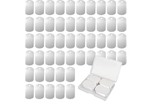 Fesorsi 50 Pack Dog Tags Military, Sliver Aluminum Tags Laser Engraving Blanks, Rectangle Engraved Personalized Custom Blank with Hole for Stamping, Anodized Metal Blanks Bulk Necklace Chain DIY Craft