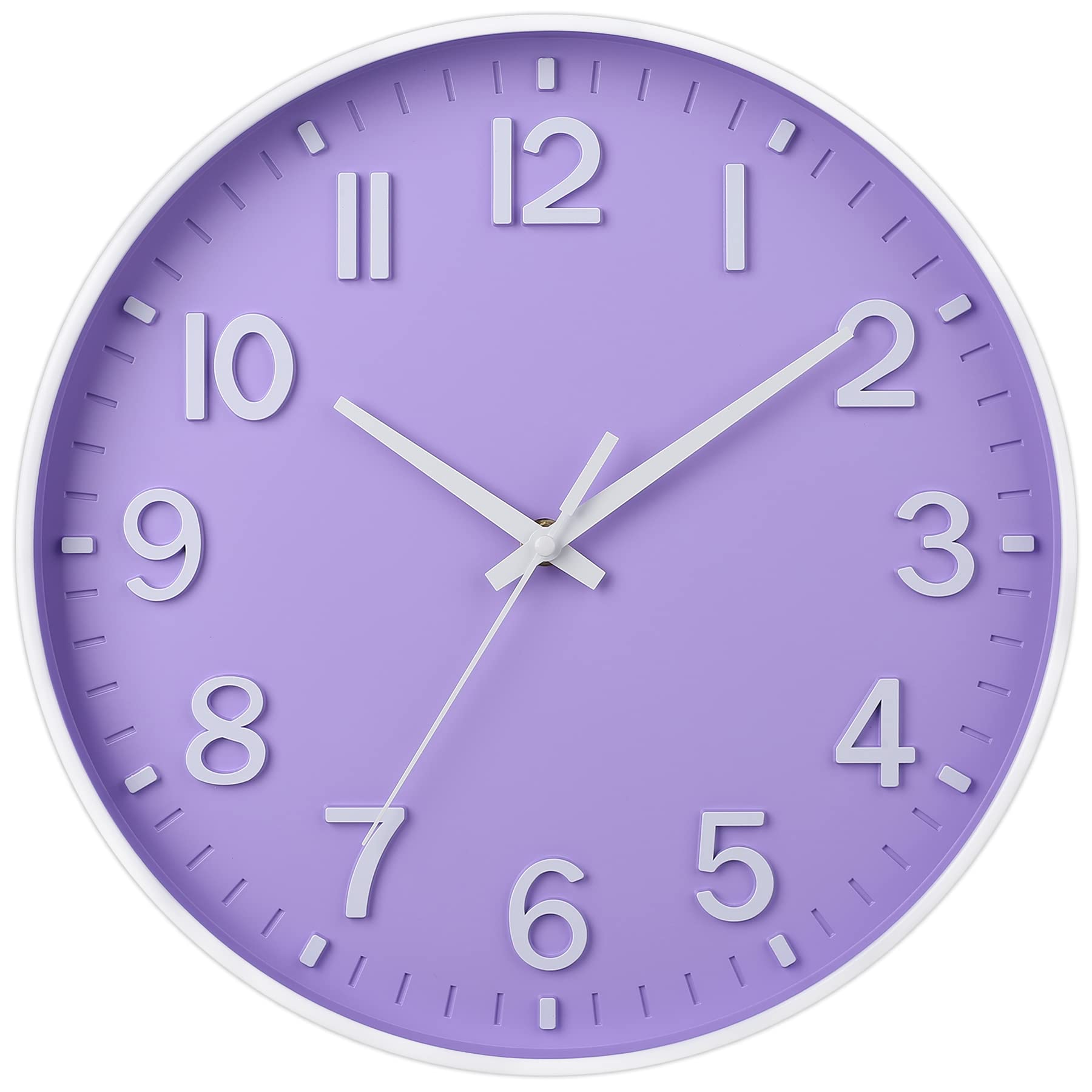 HZDHCLH Wall Clock 12 Inch Silent Non Ticking Clock for Living Room Bedroom Kitchen Office (Light purpl) — image 1