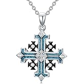 Lypic Jerusalem Cross/Flower of Life/Phoenix Necklace 925 Sterling Silver Turquoise Pendant Jewelry for Women