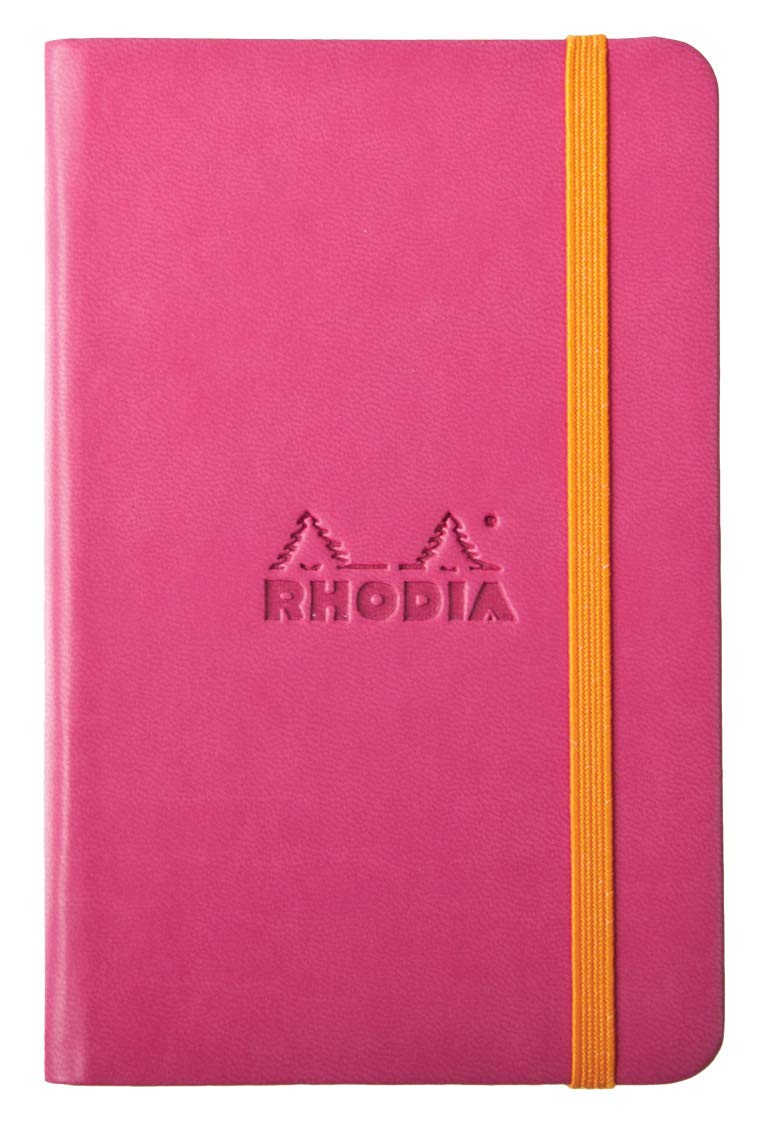RHODIA 118632C - Raspberry Hardcover Notebook - A6 - 192 pages - Plain Ivory Clairefontaine Paper 90 g/m - Bookmark, Elastic Closure - Faux Leather Cover - Rhodiarama Collection