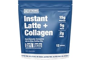 STRONG COFFEE COMPANY Instant Cacao Latte - 15g Protein Coffee with Collagen, MCT, L-Theanine & Adaptogens, Nootropic Energy, No Crash, No Jitters, 12 Servings