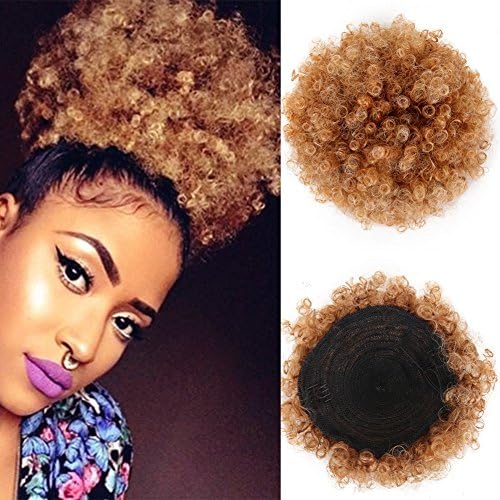 High Puff Afro Ponytail Drawstring Short Afro Kinky Curly Pony Tail Clip in on Synthetic Curly Hair Bun Made of Kanekalon Fiber Puff Ponytail Wrap Updo Hair Extensions with Clips (4/630)