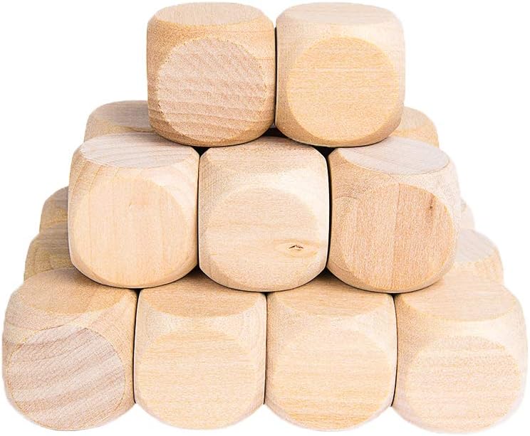Wooden Cubes Crafts, Blank Dice Set, Wood Square Blocks for Puzzle Making, Crafts and DIY, Set of 20