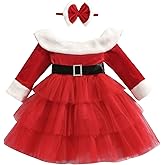 Toddler Baby Girl Christmas Dress Santa Claus Dress Red Velvet Long Sleeve Princess Tulle Dress Headband Outfit