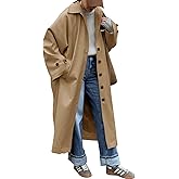 Tankaneo Womens Long Trench Coat Single Breasted Oversized Windproof Classic Lapel Fall Overcoat