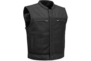 First Mfg Co Lowrider Mens Motorcycle Biker Riding Armor Club Style Black Leather, Twill, Moto Mesh, Perforated Vest
