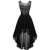 BeryLove Sequin Wedding Guest Formal Cocktail Dresses Prom Party Lace High Low Bridesmaid Elegant Dress