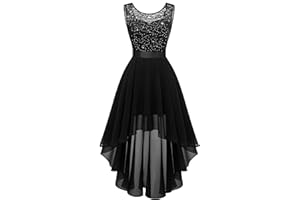 BeryLove Sequin Wedding Guest Formal Cocktail Dresses Prom Party Lace High Low Bridesmaid Elegant Dress