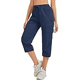 Womens Capris with Pockets Stretch Shorts Hiking Cargo Quick Dry Elastic Waist Long Shorts