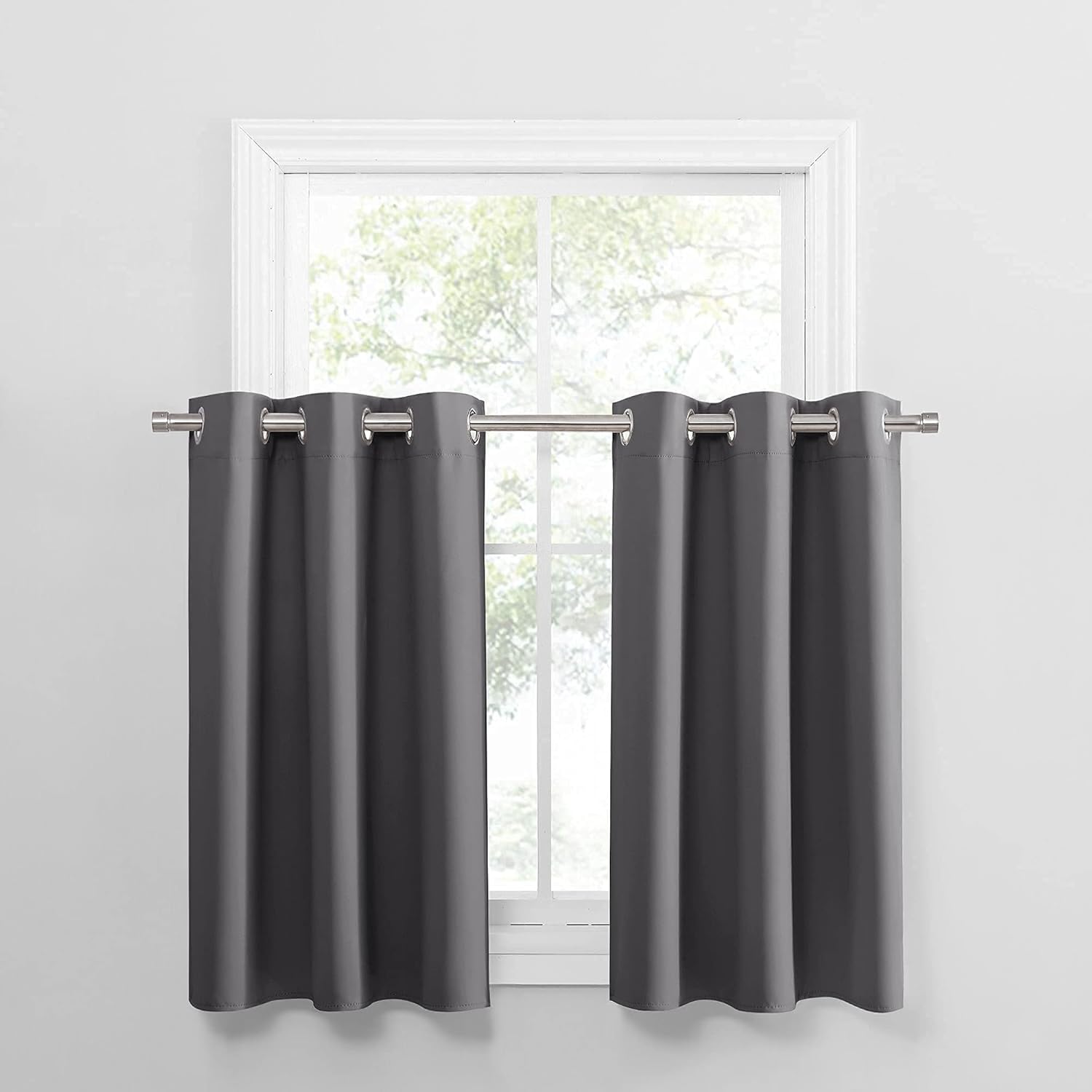 Window Treatments - PONY DANCE Blackout Curtains Short - (W 42 in x L 36 in, Grey, Set of 2) Half Window Curtains Tiers Solid Microfiber Valances Panels Thermal Insulated for Basement Window