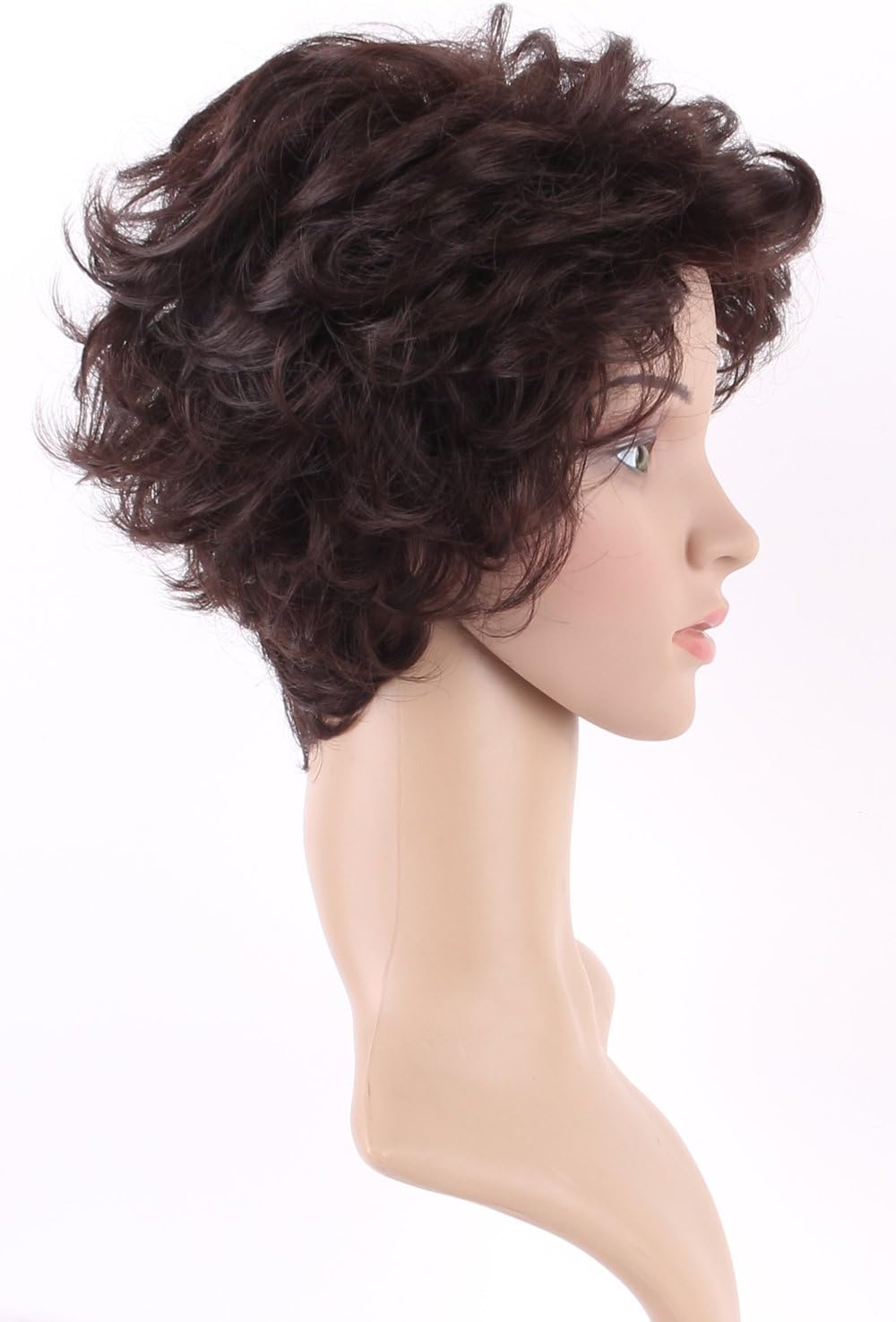 S-noilite Women's Short Wig Summer Style Full Wavy Curly Synthetic Hair Dark Brown Ladies Wigs, Short Dark Brown - Image 4